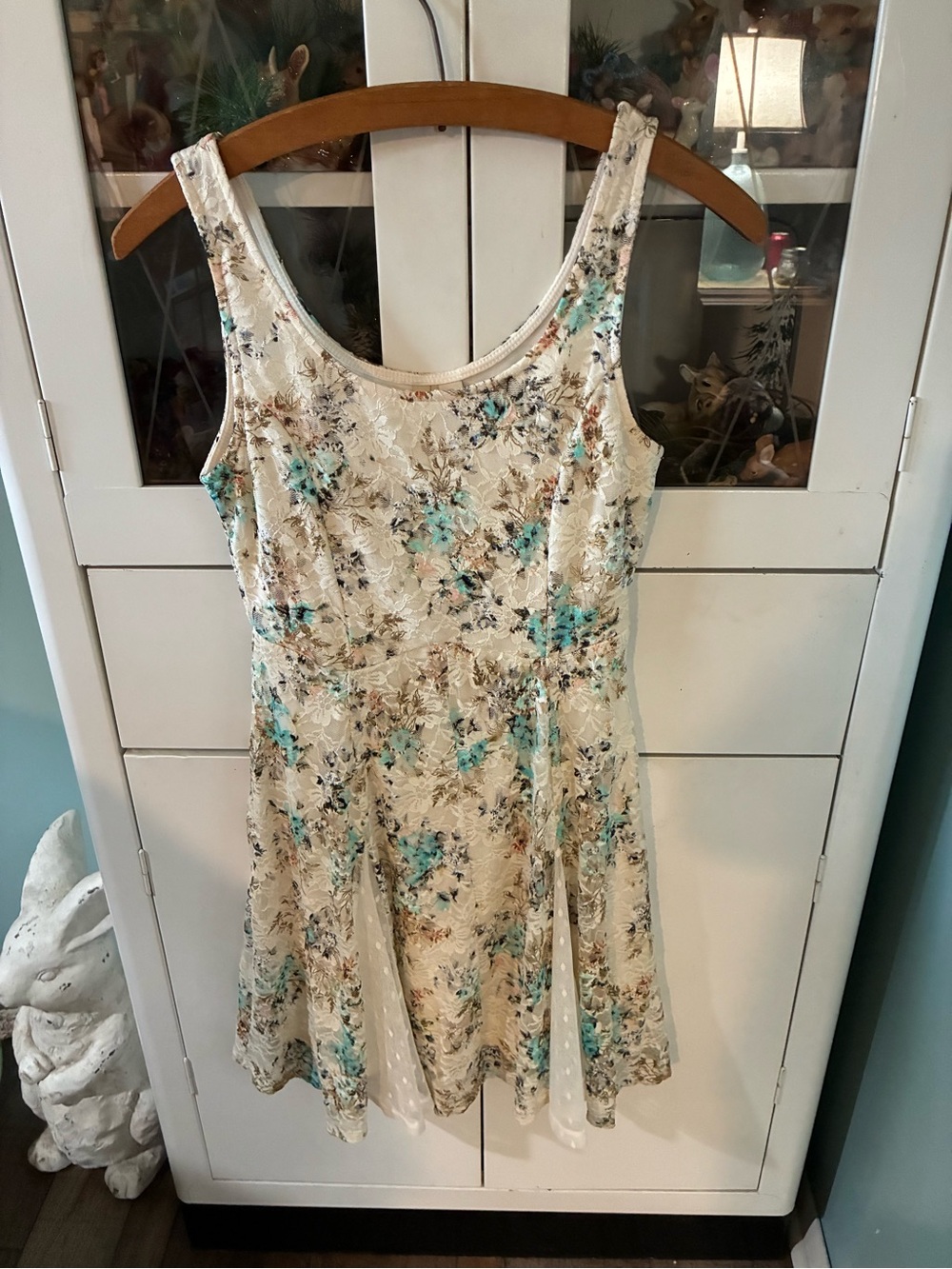 Disney Cinderella sz S Floral Lace Fit-and-Flare Dress in Cream and Teal euc